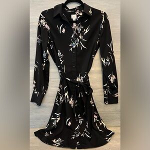 A new day Button‎ Down Tie Waist Shirt Dress XSmall Modern Floral Print GC